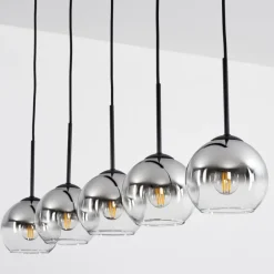 Suspension Verre 15 cm Koyoto Chrome, Clair, Fumé, 5 lumières