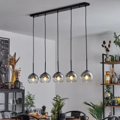 Suspension Verre 15 cm Koyoto Chrome, Clair, Fumé, 5 lumières