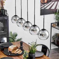 Suspension Verre 15 cm Koyoto Chrome, Clair, Fumé, 5 lumières