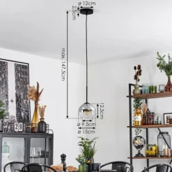 Suspension Verre 15 cm Koyoto Chrome, Clair, Fumé, 1 lumière