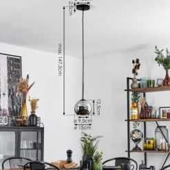 Suspension Verre 15 cm Koyoto Chrome, Fumé, 1 lumière