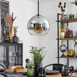 Suspension Verre 25 cm Koyoto Chrome, Clair, Fumé, 1 lumière