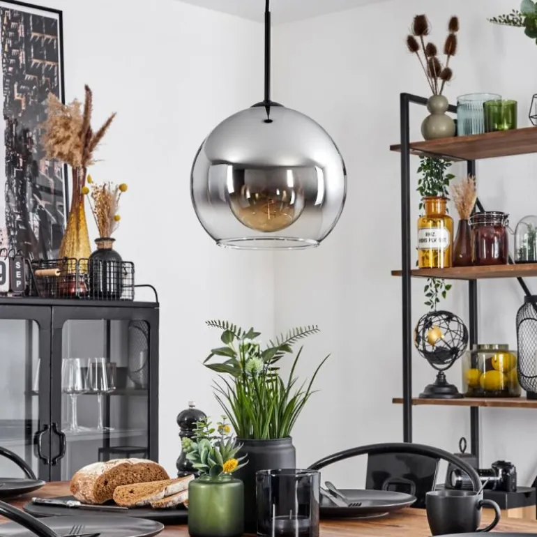 Suspension Verre 25 cm Koyoto Chrome, Clair, Fumé, 1 lumière