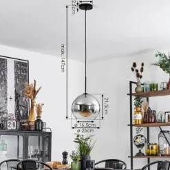 Suspension Verre 25 cm Koyoto Chrome, Clair, Fumé, 1 lumière