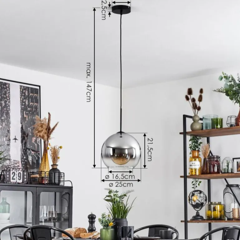 Suspension Verre 25 cm Koyoto Chrome, Clair, Fumé, 1 lumière