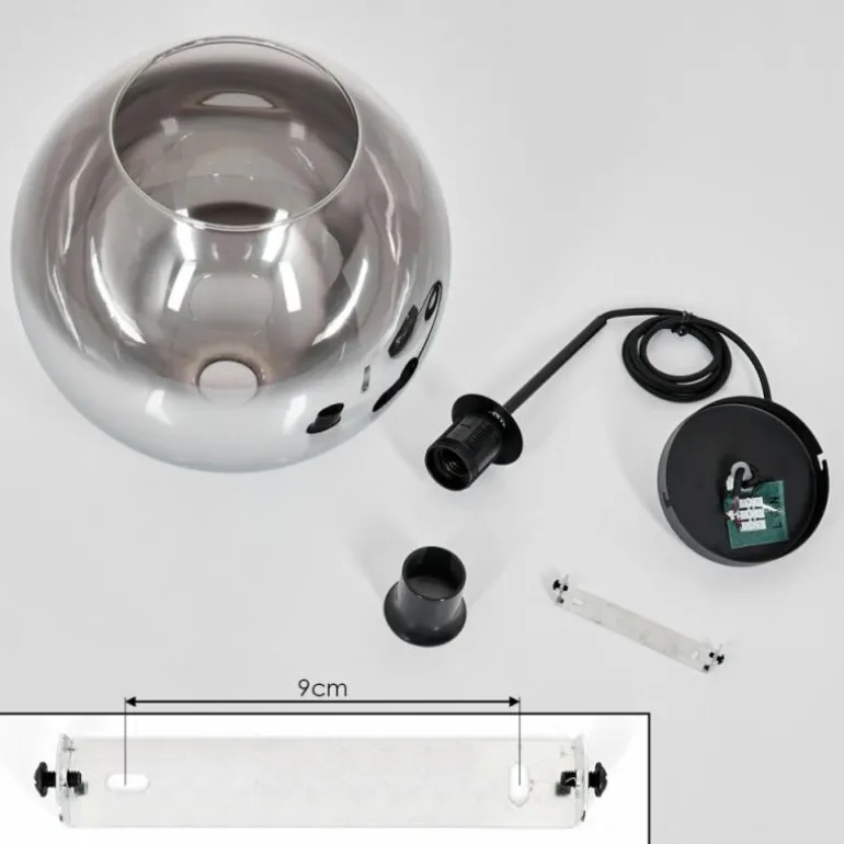 Suspension Verre 25 cm Koyoto Chrome, Clair, Fumé, 1 lumière