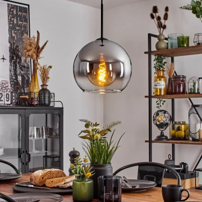 Suspension Verre 25 cm Koyoto Chrome, Clair, Fumé, 1 lumière