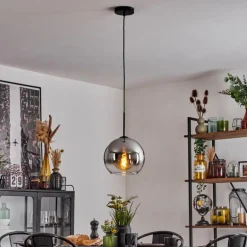 Suspension Verre 25 cm Koyoto Chrome, Clair, Fumé, 1 lumière