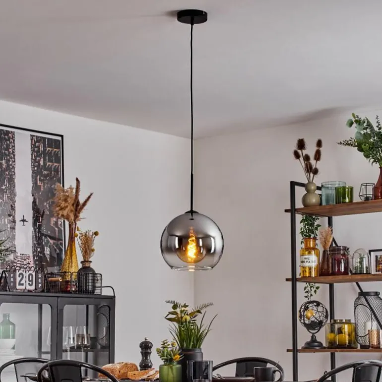 Suspension Verre 25 cm Koyoto Chrome, Clair, Fumé, 1 lumière