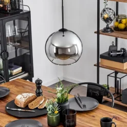 Suspension Verre 25 cm Koyoto Chrome, Clair, Fumé, 1 lumière