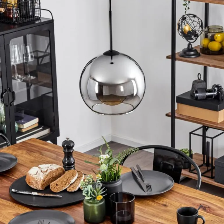 Suspension Verre 25 cm Koyoto Chrome, Clair, Fumé, 1 lumière