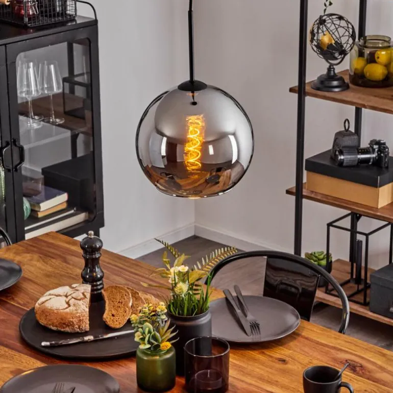 Suspension Verre 25 cm Koyoto Chrome, Fumé, 1 lumière