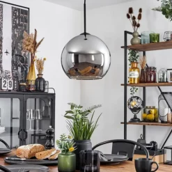 Suspension Verre 25 cm Koyoto Chrome, Fumé, 1 lumière