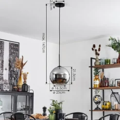 Suspension Verre 25 cm Koyoto Chrome, Fumé, 1 lumière