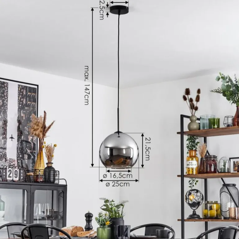 Suspension Verre 25 cm Koyoto Chrome, Fumé, 1 lumière