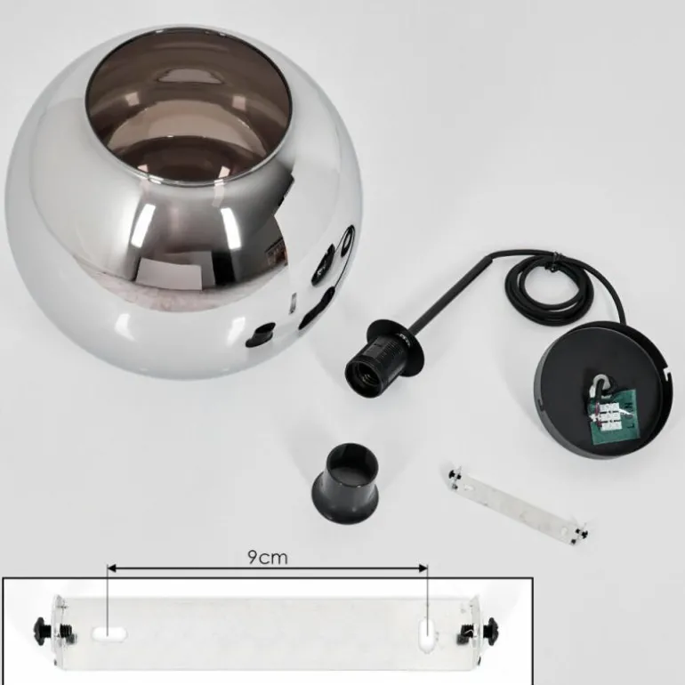 Suspension Verre 25 cm Koyoto Chrome, Fumé, 1 lumière