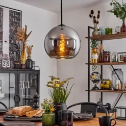 Suspension Verre 25 cm Koyoto Chrome, Fumé, 1 lumière