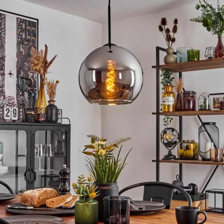 Suspension Verre 25 cm Koyoto Chrome, Fumé, 1 lumière