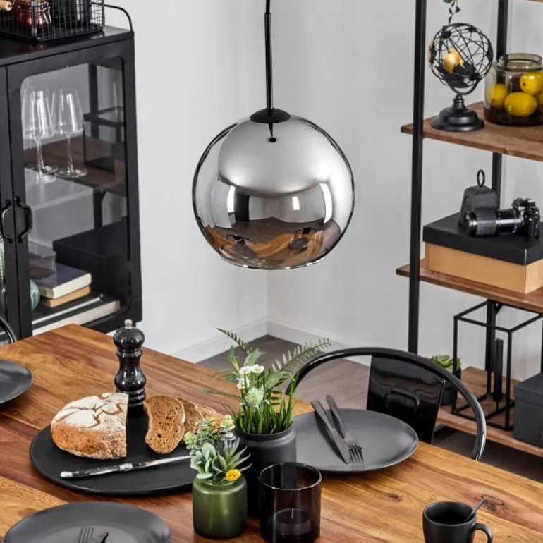 Suspension Verre 25 cm Koyoto Chrome, Fumé, 1 lumière