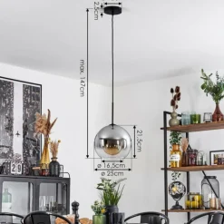 Suspension Verre 25 cm Koyoto Clair, Fumé, 1 lumière