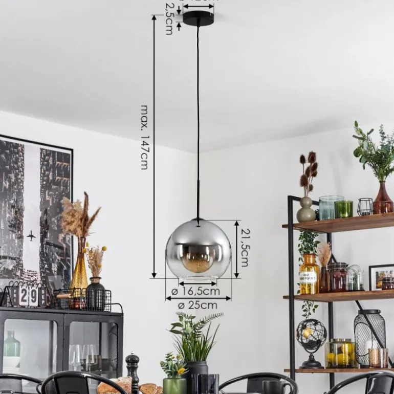 Suspension Verre 25 cm Koyoto Clair, Fumé, 1 lumière