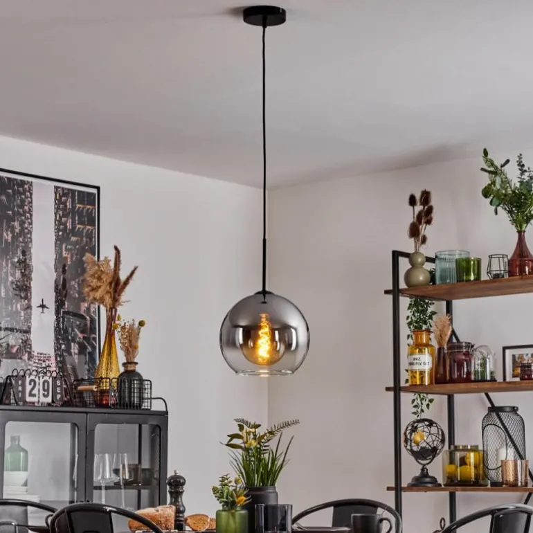 Suspension Verre 25 cm Koyoto Clair, Fumé, 1 lumière