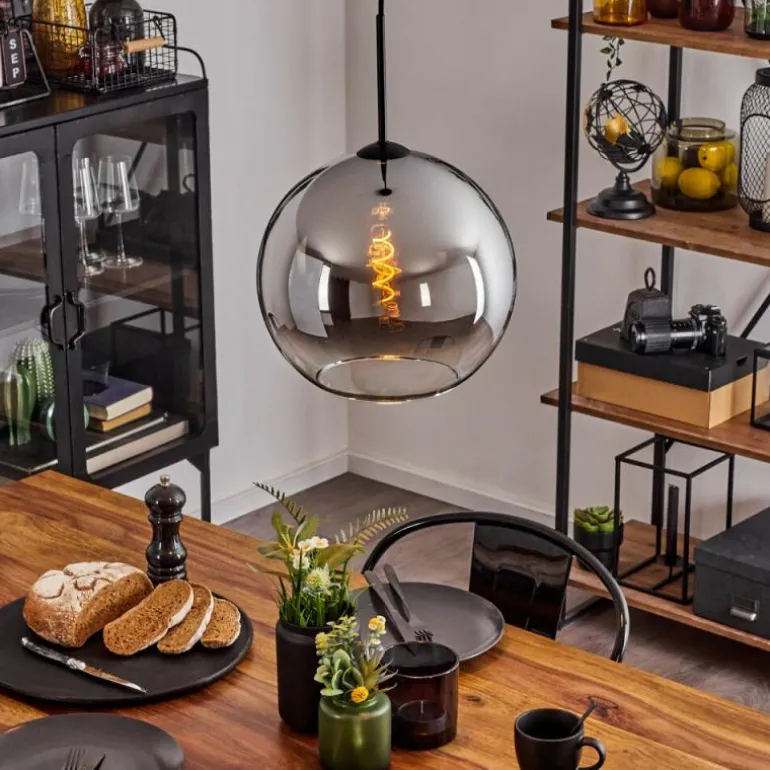 Suspension Verre 30 cm Koyoto Chrome, Clair, Fumé, 1 lumière