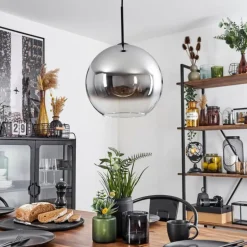 Suspension Verre 30 cm Koyoto Chrome, Clair, Fumé, 1 lumière