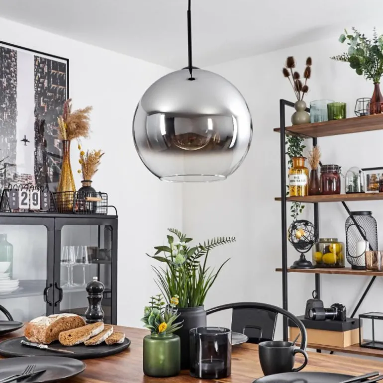 Suspension Verre 30 cm Koyoto Chrome, Clair, Fumé, 1 lumière