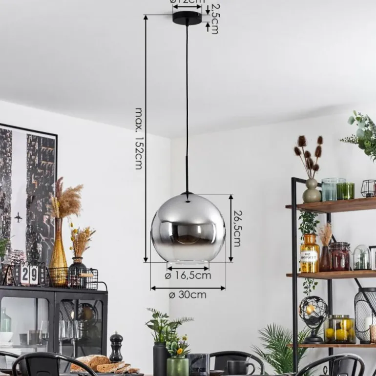 Suspension Verre 30 cm Koyoto Chrome, Clair, Fumé, 1 lumière