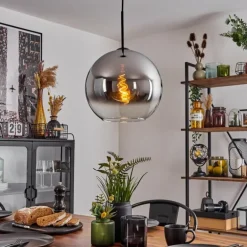 Suspension Verre 30 cm Koyoto Chrome, Clair, Fumé, 1 lumière