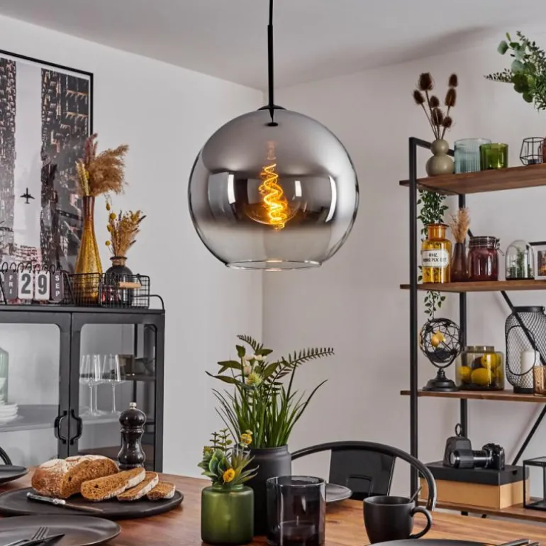 Suspension Verre 30 cm Koyoto Chrome, Clair, Fumé, 1 lumière