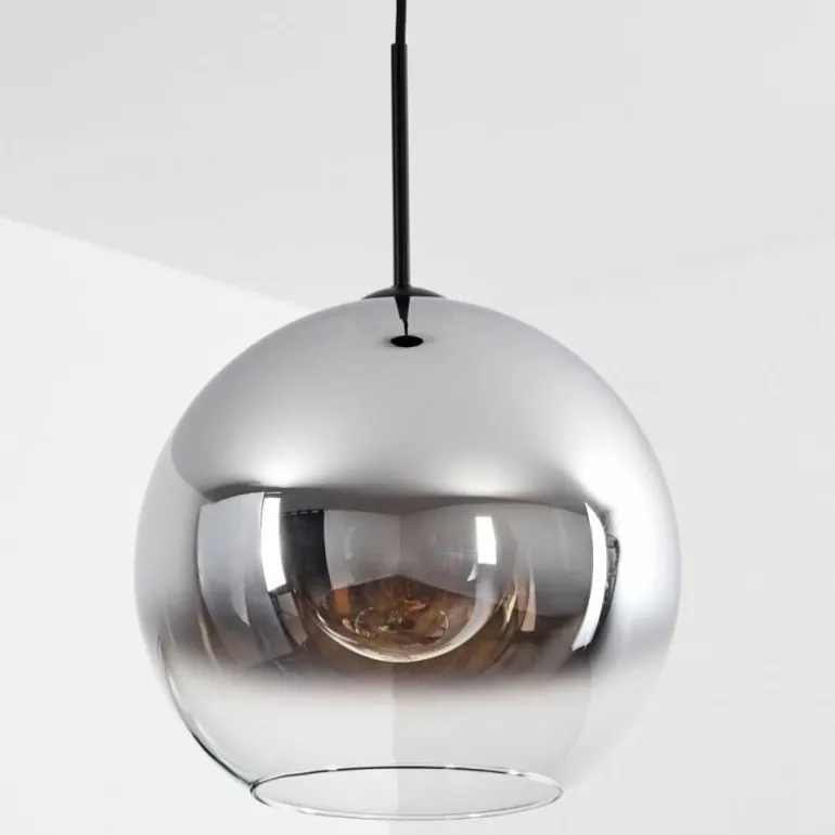 Suspension Verre 30 cm Koyoto Chrome, Clair, Fumé, 1 lumière