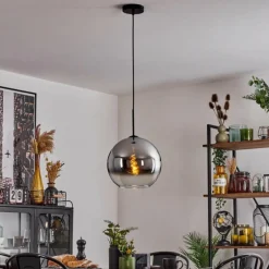 Suspension Verre 30 cm Koyoto Chrome, Clair, Fumé, 1 lumière