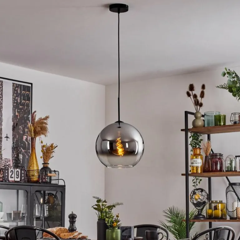 Suspension Verre 30 cm Koyoto Chrome, Clair, Fumé, 1 lumière