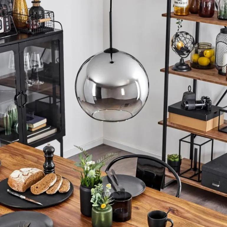 Suspension Verre 30 cm Koyoto Chrome, Clair, Fumé, 1 lumière