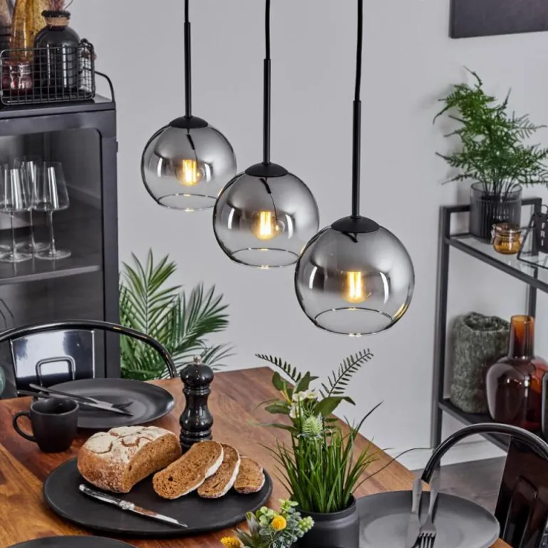 Suspension Verre 15 cm Koyoto Chrome, Clair, Fumé, 3 lumières