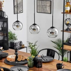 Suspension Verre 15 cm Koyoto Chrome, Clair, Fumé, 3 lumières