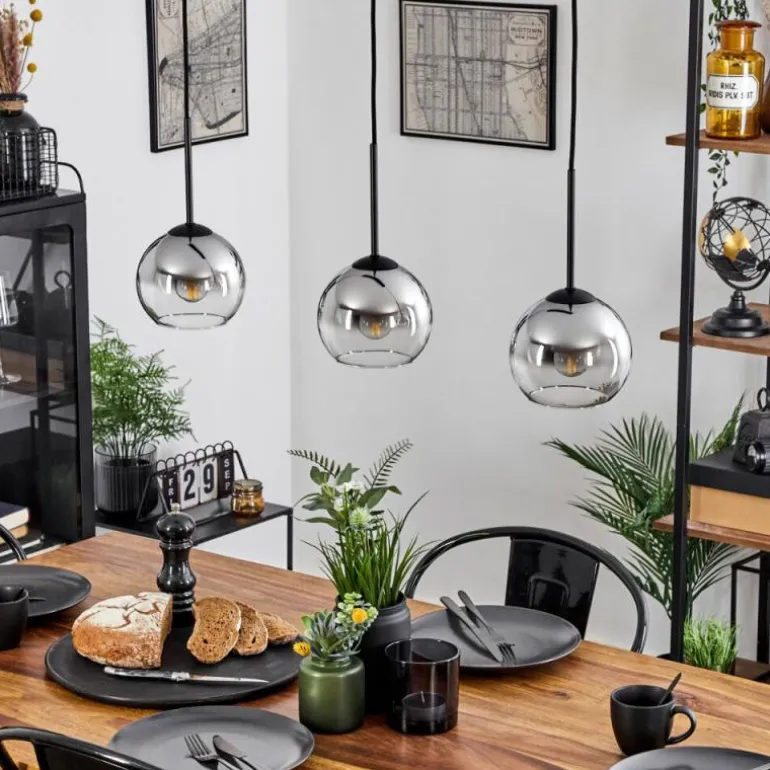 Suspension Verre 15 cm Koyoto Chrome, Clair, Fumé, 3 lumières