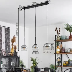 Suspension Verre 15 cm Koyoto Chrome, Clair, Fumé, 3 lumières