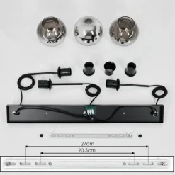 Suspension Verre 15 cm Koyoto Chrome, Clair, Fumé, 3 lumières