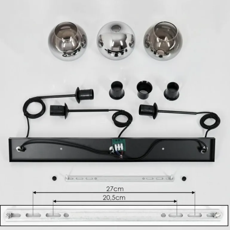 Suspension Verre 15 cm Koyoto Chrome, Clair, Fumé, 3 lumières