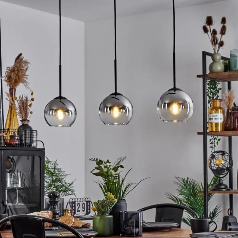 Suspension Verre 15 cm Koyoto Chrome, Clair, Fumé, 3 lumières