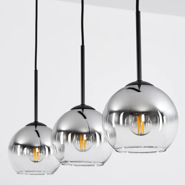 Suspension Verre 15 cm Koyoto Chrome, Clair, Fumé, 3 lumières