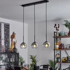 Suspension Verre 15 cm Koyoto Chrome, Clair, Fumé, 3 lumières