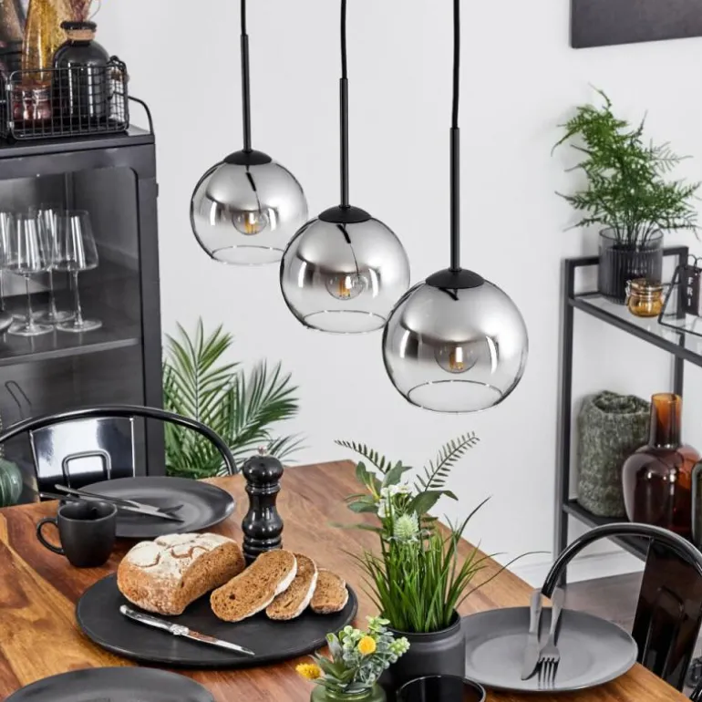 Suspension Verre 15 cm Koyoto Chrome, Clair, Fumé, 3 lumières