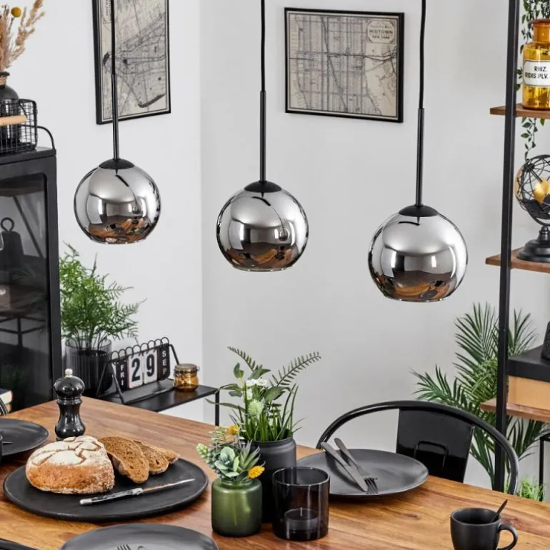 Suspension Verre 15 cm Koyoto Chrome, Fumé, 3 lumières