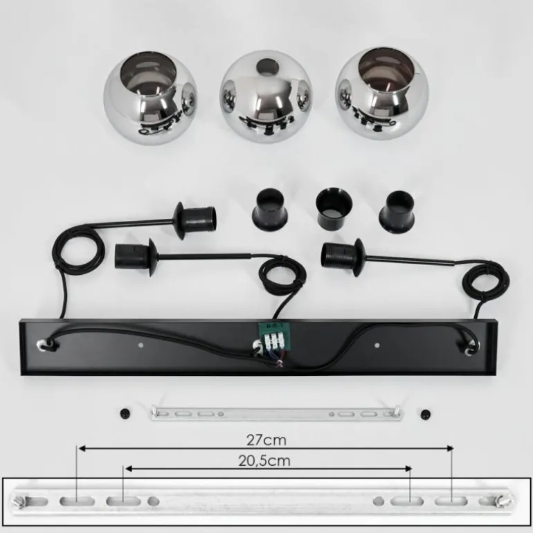 Suspension Verre 15 cm Koyoto Chrome, Fumé, 3 lumières