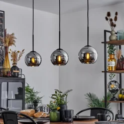 Suspension Verre 15 cm Koyoto Chrome, Fumé, 3 lumières