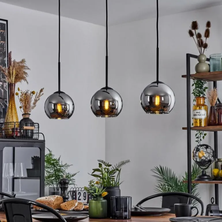 Suspension Verre 15 cm Koyoto Chrome, Fumé, 3 lumières